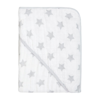 Toalha Fralda Bebê Soft Branco Estrelinha Cinza