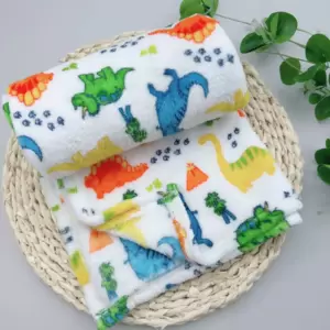 Manta para Bebê  Fleece Cor Branco Estampado Dinossauro