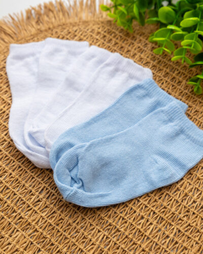Kit 3 Meias Bebê Recém-Nascido Azul e Branco