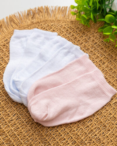 Kit 3 Meias Bebê Recém-Nascido Rosa e Branco