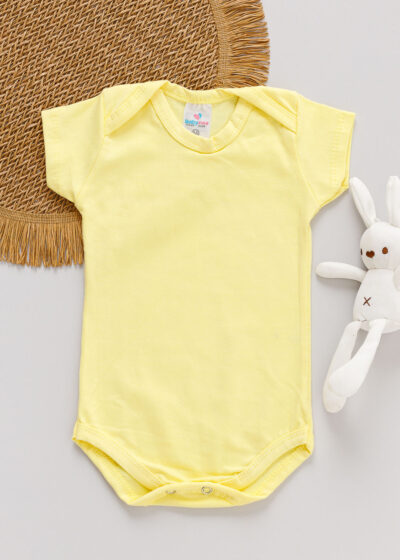 Body Cotton Bebê Manga Curta Amarelo
