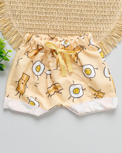 Bermuda Molecotton Bebê Estampada Ovo e Bacon