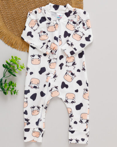 Macacão Bebê Canelado Estampado Vaquinha