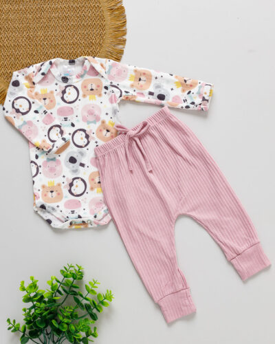 Conjunto Body Calça Canelada Bebê Estampado Pinguim