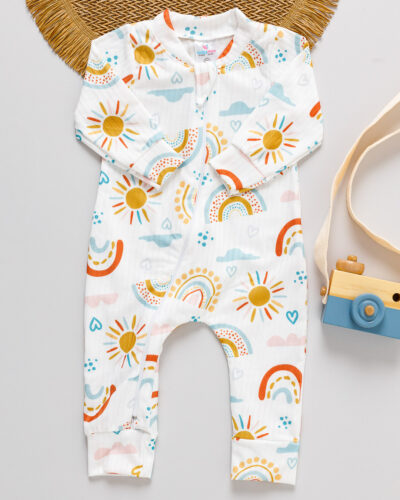 Macacão Bebê Canelado Estampado Arco-íris Sol