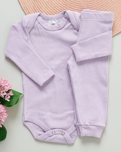 Conjunto Body Calça Bebê Canelado Lilás