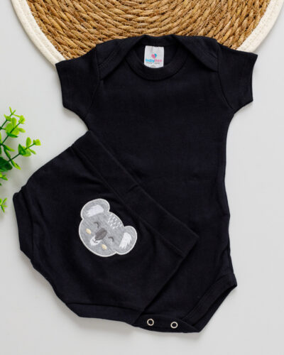 Conjunto Body e Tapa Fralda Bebê Suedine Coala Bordado no Bumbum