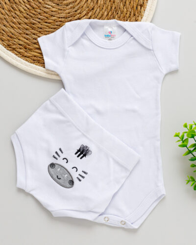 Conjunto Body e Tapa Fralda Bebê Suedine Zebra Bordado no Bumbum