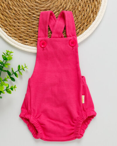 Jardineira Bebê Romper Suedine Rosa Pink