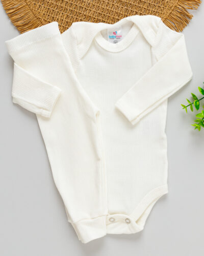 Conjunto Body Calça Bebê Canelado Bege
