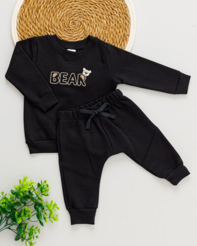Conjunto Blusa Calça Moletom Preto Bordado Bear