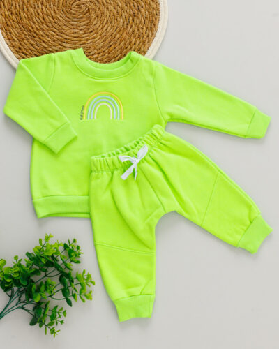 Conjunto Blusa e Calça  Moletom Verde Neon Bordado