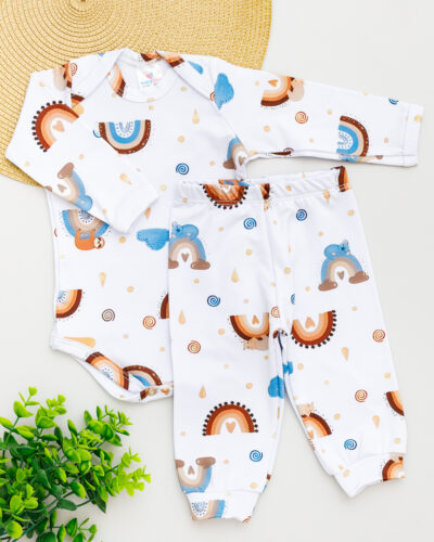 Conjunto Body Calça Bebê Térmico Branco Estampado Coala Arco-íris