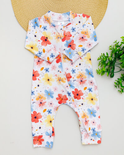 Macacão Bebê Térmico Estampado Flores Coloridas