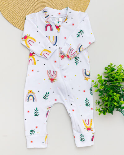 Macacão Bebê Térmico Estampado Arco-íris Flores