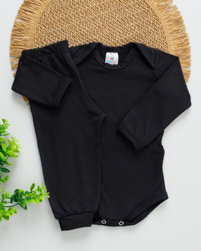 Conjunto Body Calça Bebê Térmico Preto