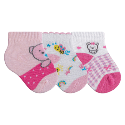 Kit 3 Meias Win Kids Bebê Abelhinha Arco-íris