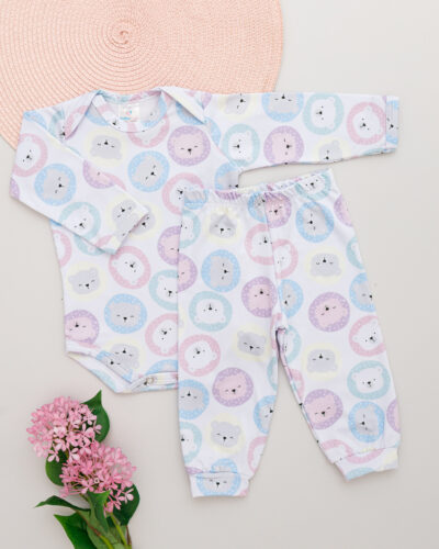 Conjunto Body Calça Bebê Térmico Branco Estampado Ursinhos