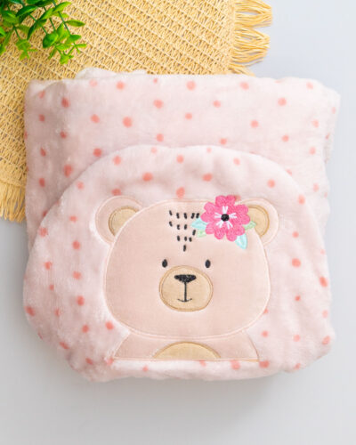 Cobertor Microfibra com Capuz Rosa Ursinha