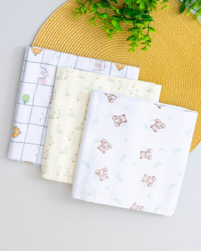 Kit 3 Cueiro Estampado Flanelado Ursinho e Patinho