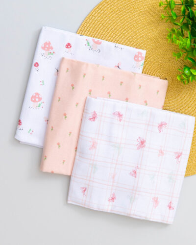 Kit 3 Cueiro Estampado Flanelado Borboleta e Flor