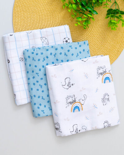 Kit 3 Cueiro Estampado Flanelado Dino Arco-íris