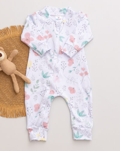 Macacão Bebê Térmico Estampado Flores Suaves