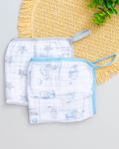 Kit 2 Paninho de Boca Bebê com Prendedor Chupeta Estampa Fusquinha