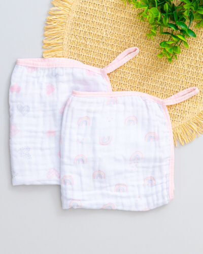 Kit 2 Paninho de Boca Bebê com Prendedor Chupeta Estampa Arco-íris