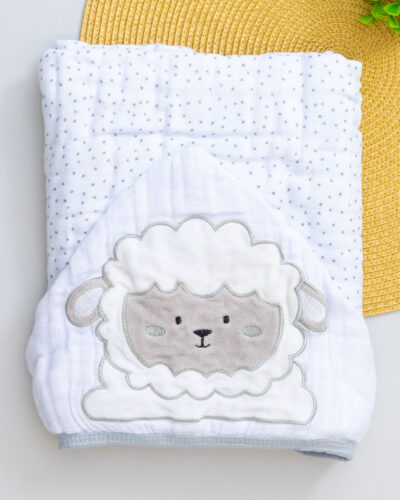 Toalha Fralda Bebê Bordada Branco Ovelhinha