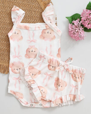 Conjunto Body Regata Babado e Tapa Fralda Ursinha Encantada