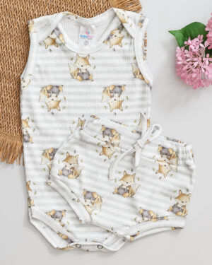 Conjunto Body Regata Listrada e Tapa Fralda Raposinha Bebê