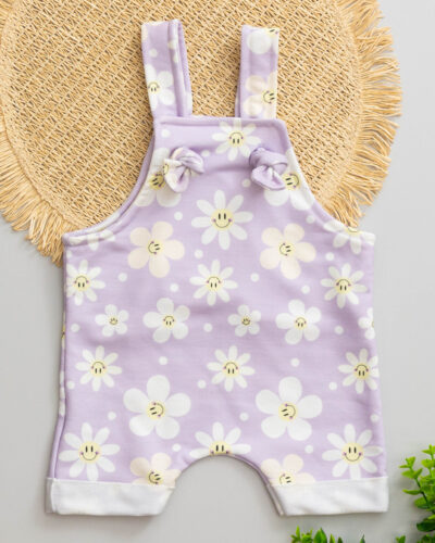 Jardineira Bebê Molecotton Lilás Estampado Florzinha