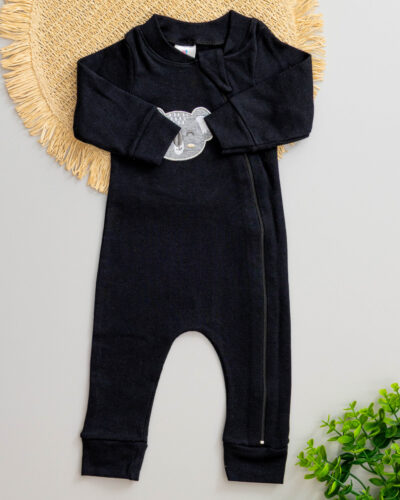 Macacão Bebê Suedine Preto Bordado Coala