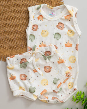 Conjunto Body Regata Listrada e Tapa Fralda Estampado Sapinho
