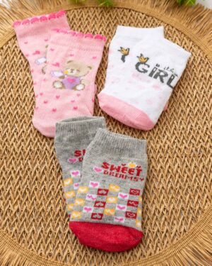 Kit 3 Meias Win Kids Bebê Rosa Girl