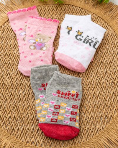 Kit 3 Meias Win Kids Bebê Rosa Girl