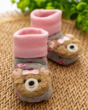 Meia Fun Socks Bebê Rosa Ursinha Marrom