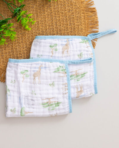 Kit 2 Paninho de Boca Bebê com Prendedor Chupeta Estampa Safari