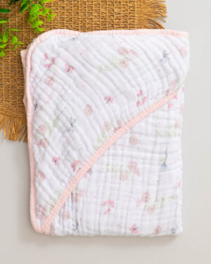 Toalha Fralda Bebê Soft Flores e Borboletas Rosa
