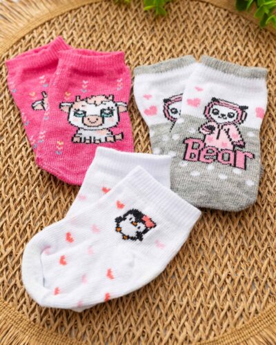 Kit 3 Meias Win Kids Bebê Pinguim Coração