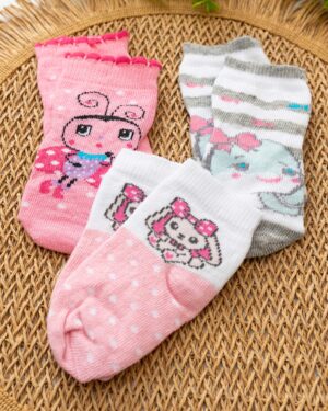 Kit 3 Meias Win Kids Bebê Rosa Joaninha