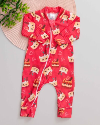 Macacão Bebê Canelado Estampado Docinho de Amor