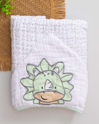 Toalha Fralda Bebê Bordada Dinossauro Verde